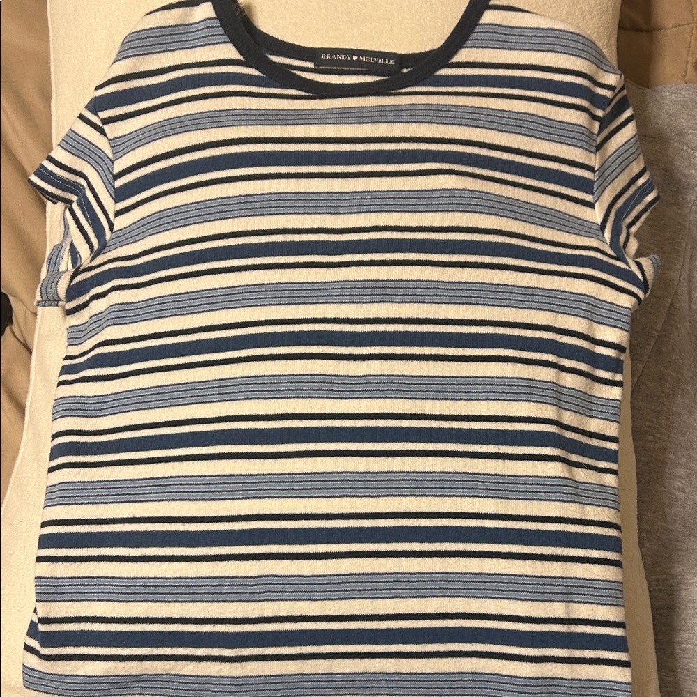 Brandy Melville Navy and Cream Striped Top